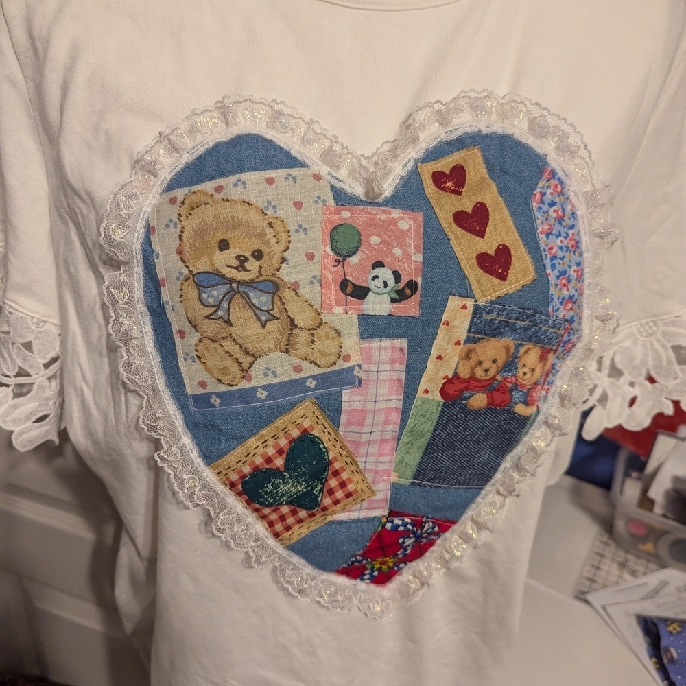 Emery Heart Teddy Bear Rose White Top Handmade